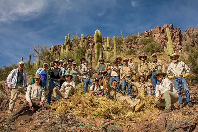 A group of volunteers on a hillside